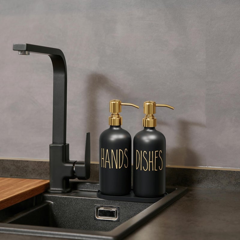 MOMEEMO Kitchen Soap Dispenser Set, Contains Hand and Dish Soap Dispenser, Suitable for Black and Gold Kitchen Decor. (Black & Gold) - Image 5